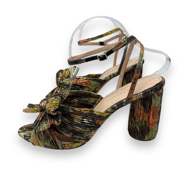 Loeffler Randall Camellia Knot Ankle Strap Sandals Pleat Knot Dark Floral 10 - Picture 4 of 11